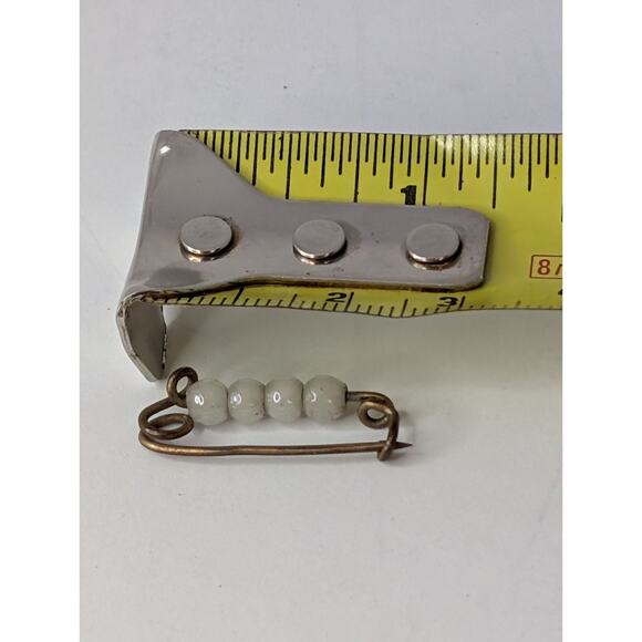 Antique Victorian Baby Pin w/ White Glass Beads – Handmade Brass Mini Pin - Picture 6 of 6